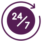 Purple 24-hour clock icon on black
